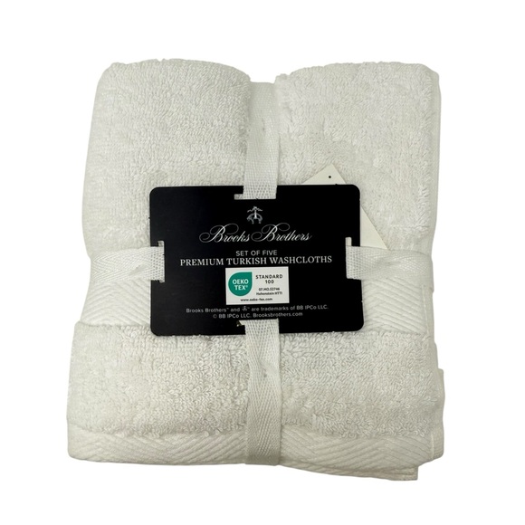 Brooks Brothers set of 5 Premium Turkish White Washcloths New - Picture 2 of 5